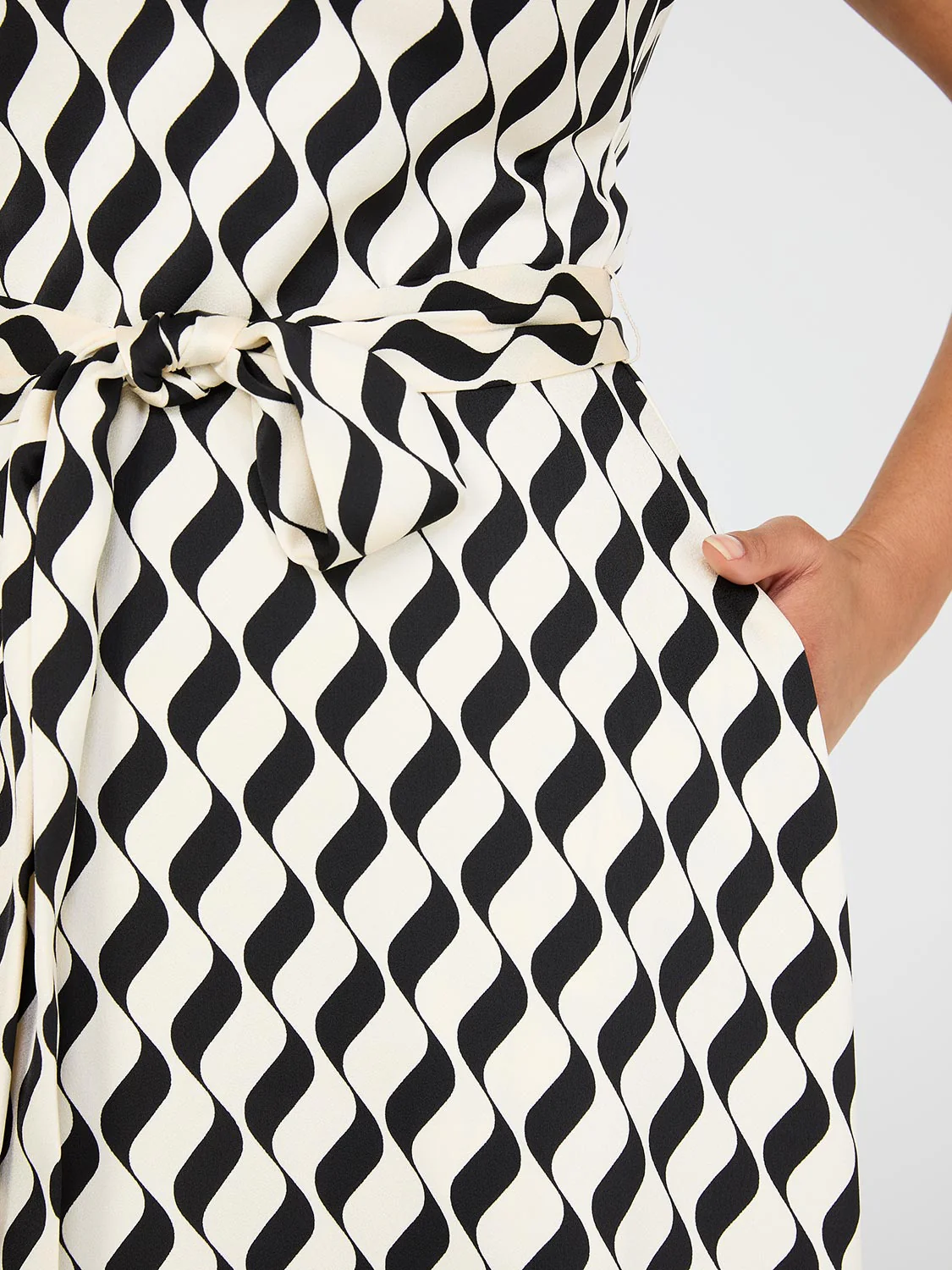 Print V-Neck Satin Midi Dress